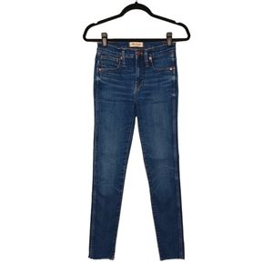 MADEWELL 9'' High Rise Skinny Dark Blue Raw Hem Denim Jeans 25